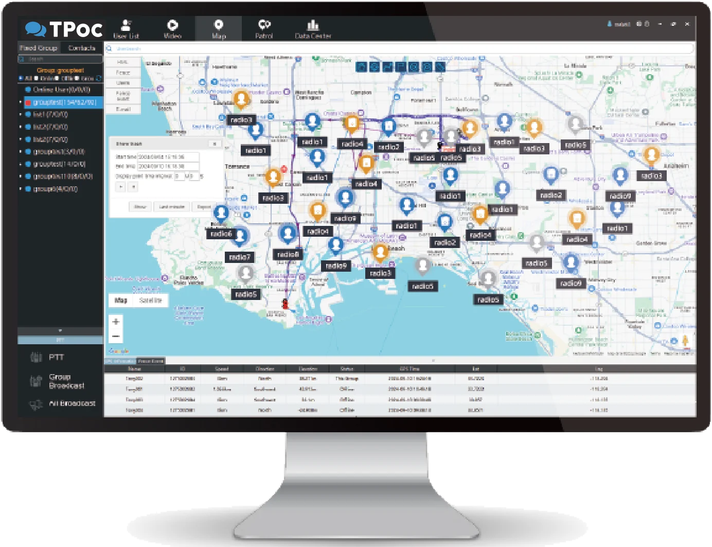 Consola de despacho TPoC con rastreo GPS de radios en tiempo real